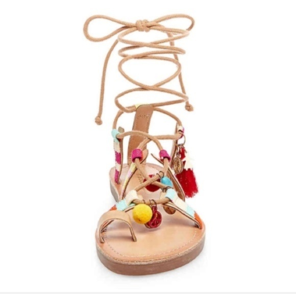 Madden Girl Shoes - Madden Girl Greece Pom Tassel Lace Up Sandals 8.5